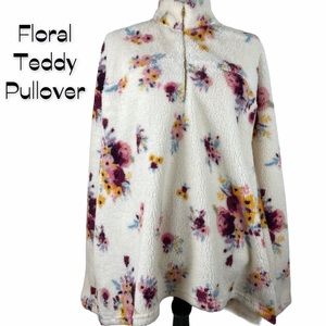 Floral Print Teddy Bear Pullover Jacket SZ 3X NWOT